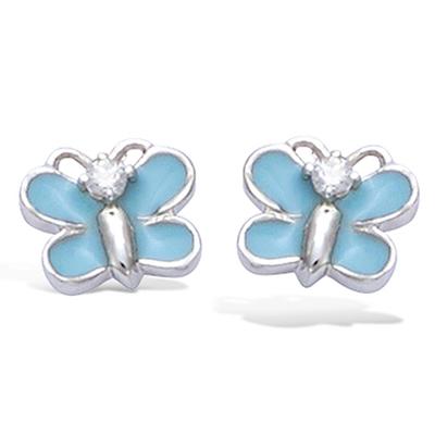 [N6258] - Silberne 'Schmetterlinge' Ohrringe blau (rhodiniert) - 7x6 mm