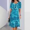 Abito estivo a righe curve da donna, a maniche corte, con scollo rotondo, casual, quotidiano, lunghezza al ginocchio, elegante, abiti da festa 2024