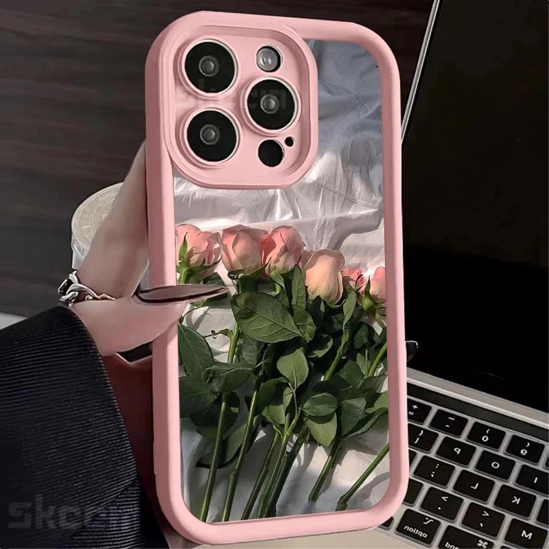 Oil Painting White Rose Flower Silicone Phone Case For iPhone 15 14 13 12 11 Pro Max XS X XR 7 8 Plus Shockproof Soft Cover