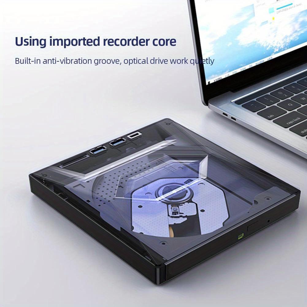 USB 3.0/Type-C External CD DVD Drive with SD/TF and USB 3.0 Slots, Optical DVD RW CD Drive Burner Reader