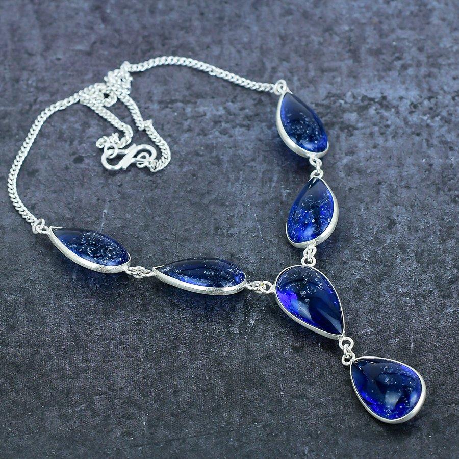 Sodalite Ethnic 925 Sterling Silver Jewelry Necklace 18" u1w21