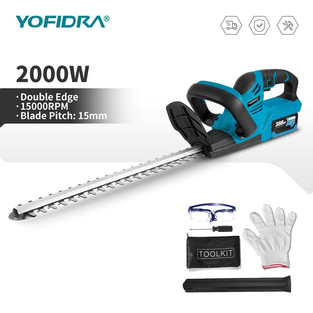 YOFIDRA 2000W Electric Hedge Trimmer 15000RPM Lawn Mower Garden Landscaping Hedge Pruner Trimmer Tool For Makita 18V Battery