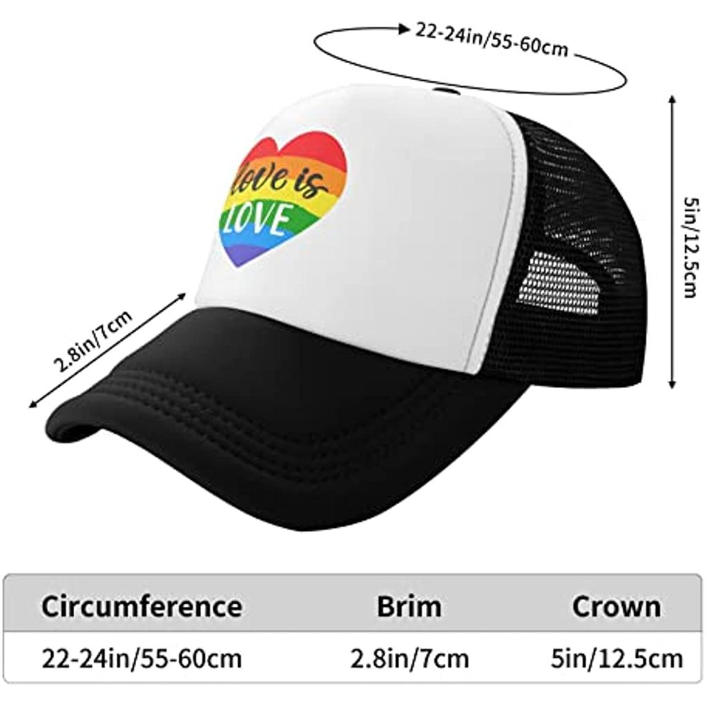 Love Is Love Rainbow Lbgt Trucker Hat Mesh Back Adjustable Funny Gift Baseball Snapback Cap for Unisex Women One Size