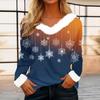 Women's Casual Fashion Long Sleeve Christmas Printed Flannel Collar Top