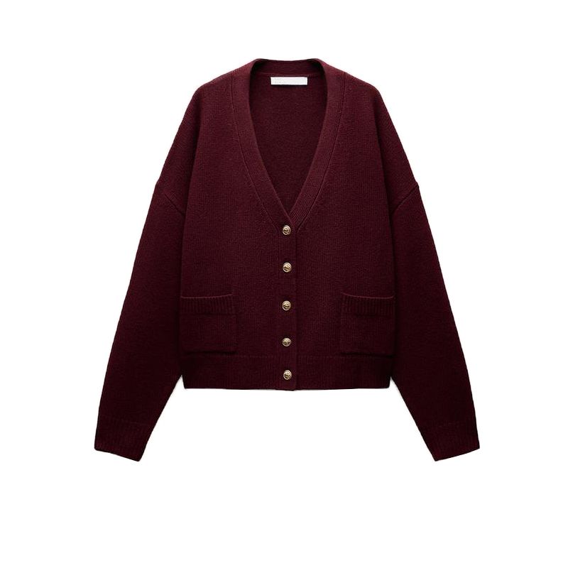 Fall and Winter New Women's Clothing French Wool Blend Gold Button Decoration Long Sleeves V-neck Knitted Jacket 2893014