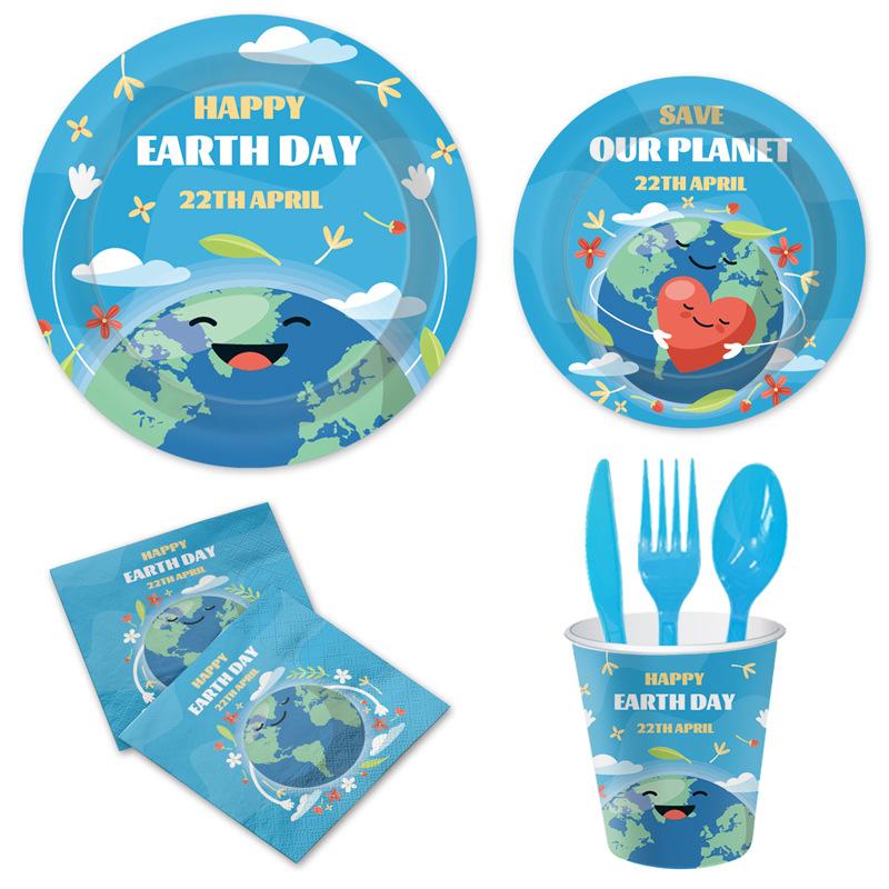 Earth Day Theme Birthday Party Decoration Disposable Paper Plate Paper Cup Paper Towel Tableware Tablecloth Set