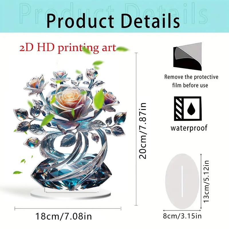 Acrylic 2D Flat Crystal Lily Rose Flower Table Decoration Suitable For Cafe Room Display Case Living Room Office Decor Gift