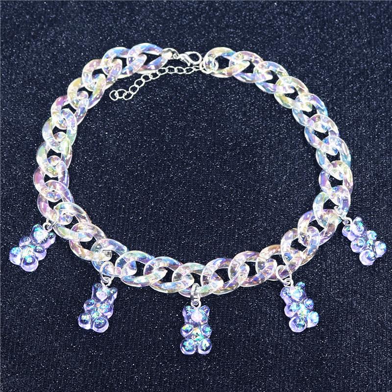Shining Acrylic Handmade Candy Color Cute Judy Cartoon Bear Charm Necklace For Women Girl Daily Jewelry Party Gifts