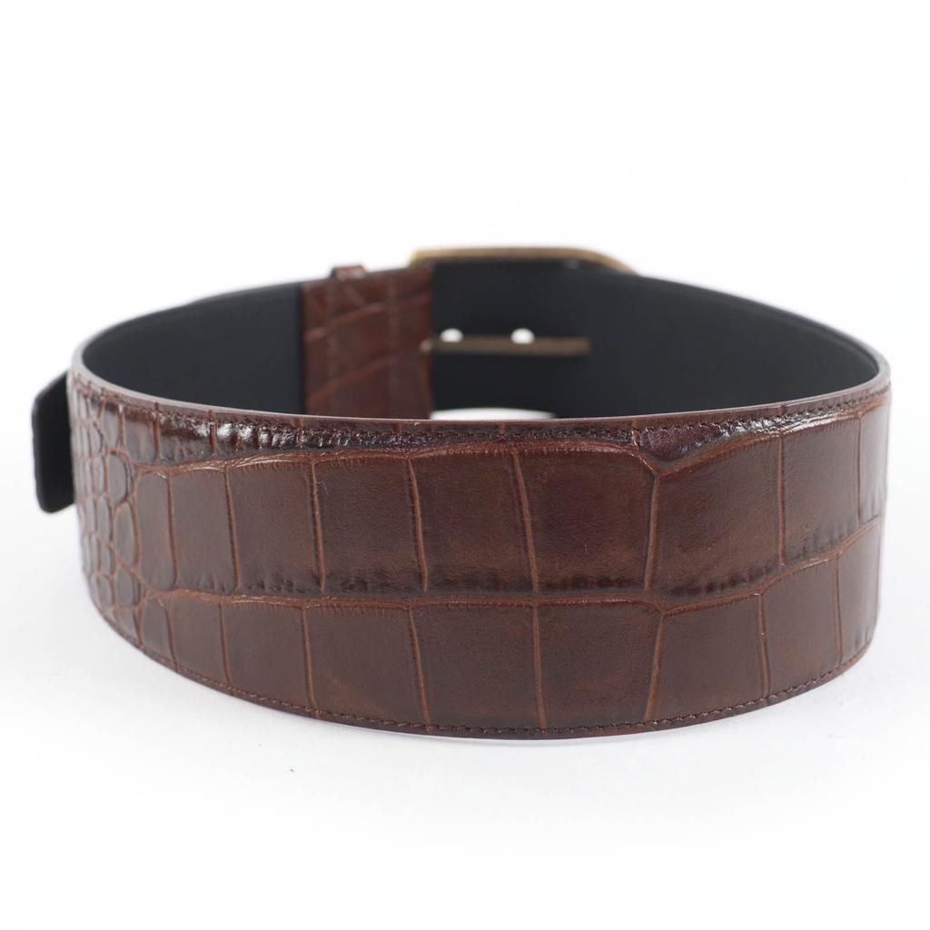 Excellent SAINT LAURENT belt Croco embossed leather with logo Brown 65 GRZ619783 Used