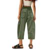 Women’s Loose Fit Cropped Wide Leg Pants with Elastic Waist and Multiple Large Pockets for Casual Everyday Wear