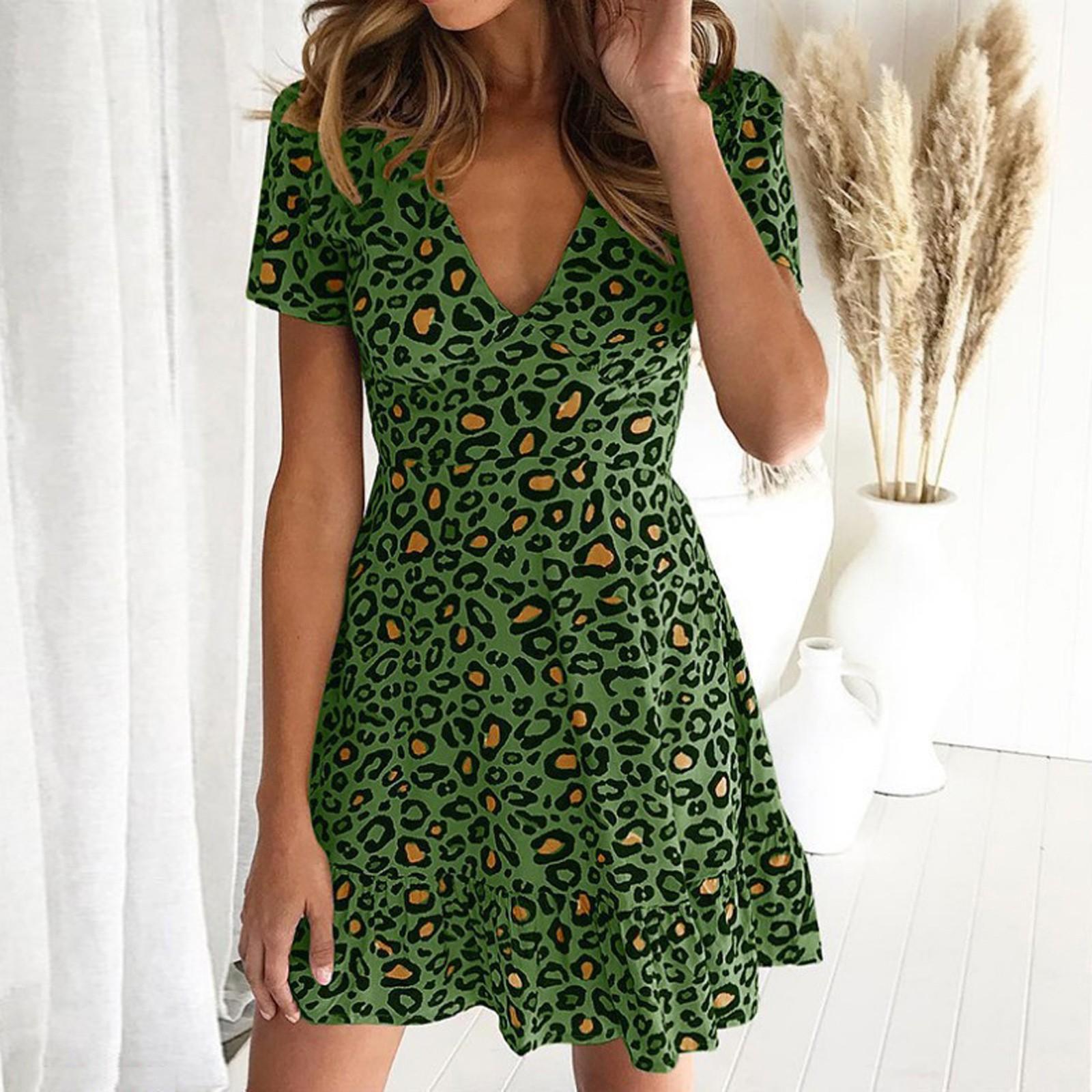 Женское платье с леопардовым принтом, женское сексуальное платье с запахом, клубная одежда, платье для вечеринки M зелёный