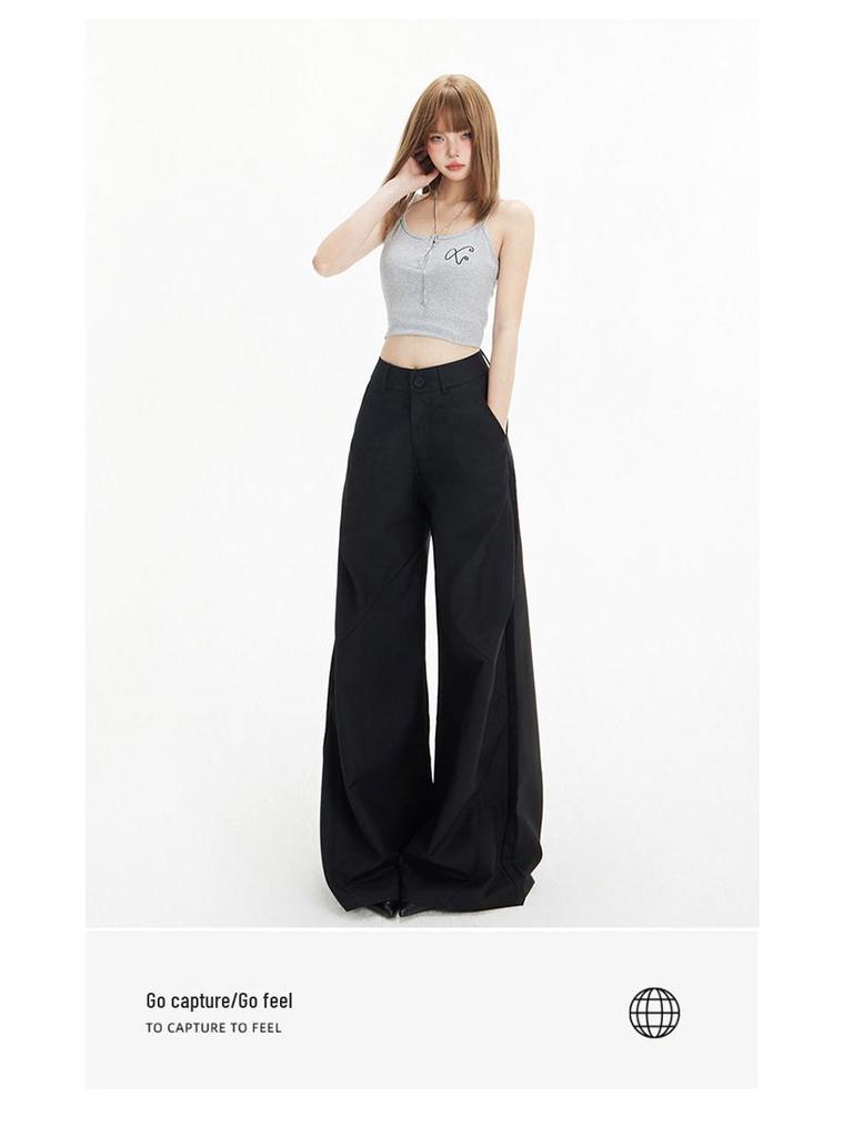 Women's Retro High Waist Wide Leg Pants – Versatile Flare Casual Suit for Spring/Summer