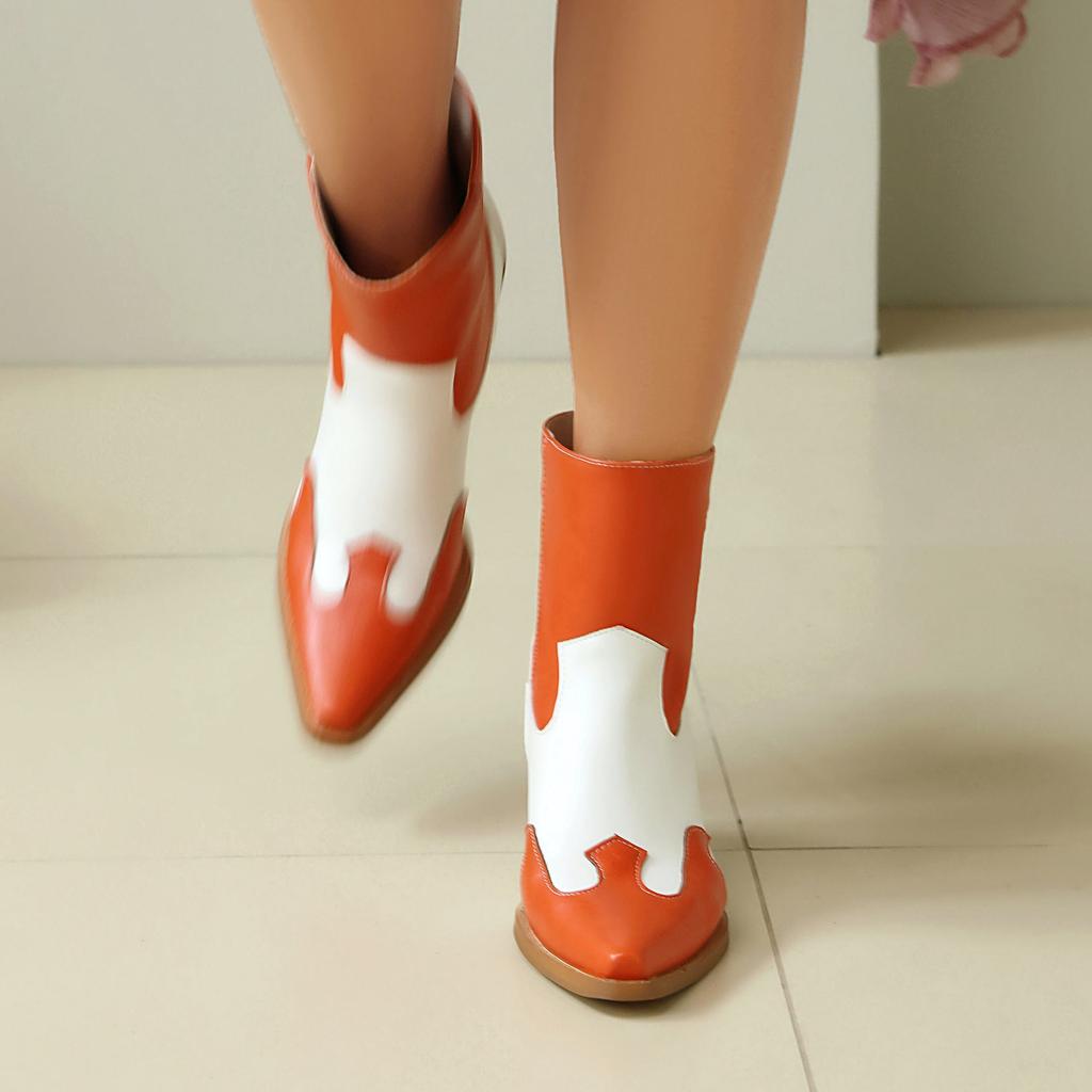 Krazing Po Polyurethane PU Winter Pointed Toe Size 33 Western Boots Size 43 Mixed Color Chunky Heels Ankle Boots