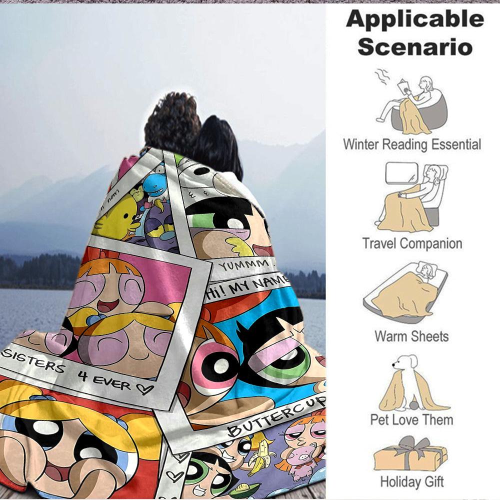 1 Stück Powerpuff Girls Flanelldecke, Weich Hautfreundlich mit Digitaldruck, Verschiedene Größen erhältlich für Familie, Freunde, Geburtstag