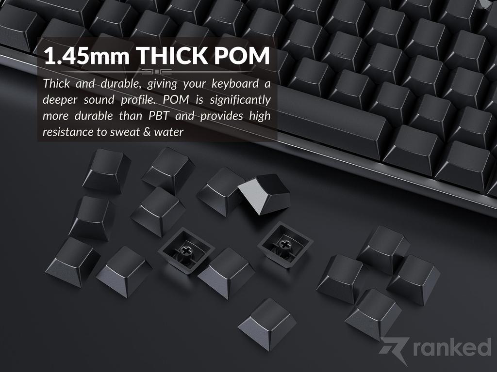 Ranked Premium Blank POM Keycap Set | 1.45mm Thick POM | Cherry Profile for Custom Mechanical Keyboards (Black, 169 Keycaps)