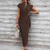 2025 Elegant Striped Short Sleeve Round Neck Waist Tie Summer Dress for Women