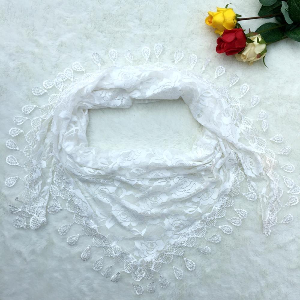Elegant Floral Embroidery Embroidery Lace Veil Tassels Lace Chapel Hijab Scarf Floral Pattern Women Shawl Spanish Mantilla белый