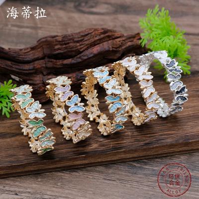 Luxury Explosive Color Painting Oil Butterfly Flying Elastic Bracelet, Small Fresh Women's Versatile Butterfly Alloy Bracelet