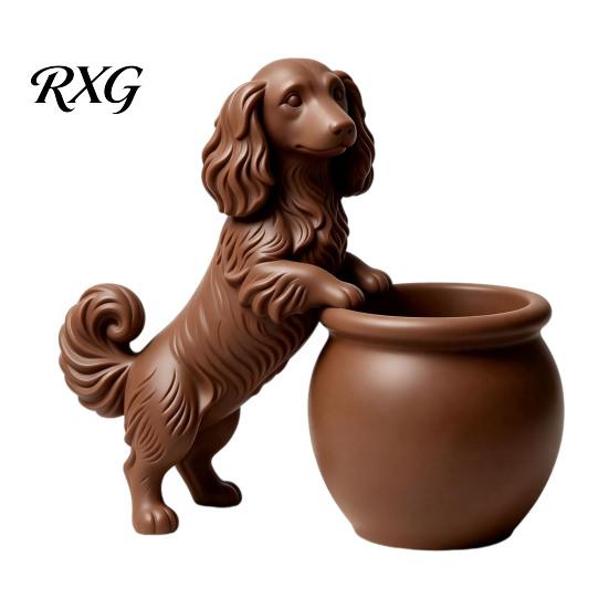 Décoration d'Art de Jardin Moderne Cache-pot Teckel à Poil Long Imprimé 3D, Pot de Fleurs Chien Mignon pour Cactus Plantes d'Air Pot de Fleurs Succulentes, Décoratif