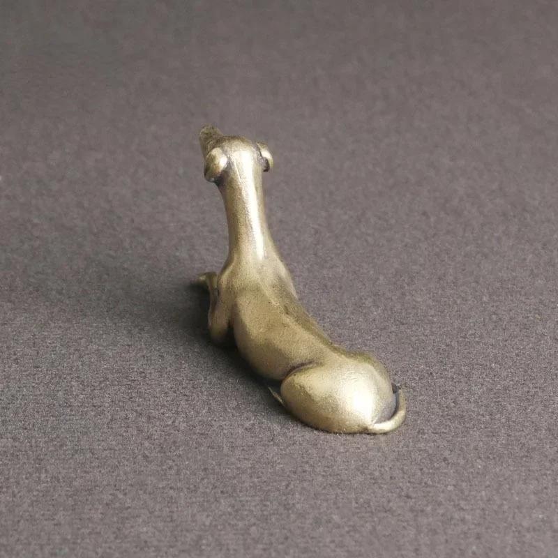 Vintage Brass Lying Hunting Dog Figurines Desktop Ornament Lucky Zodiac Animal Statue Tea Pet Home Decoration Crafts Accessories
