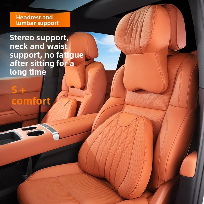 Car Seat High-end Leather Pillow Neck Driving Seat Headrest Back Cushion Luxury Universal Auto Lumbar Support Waist Head Qulit