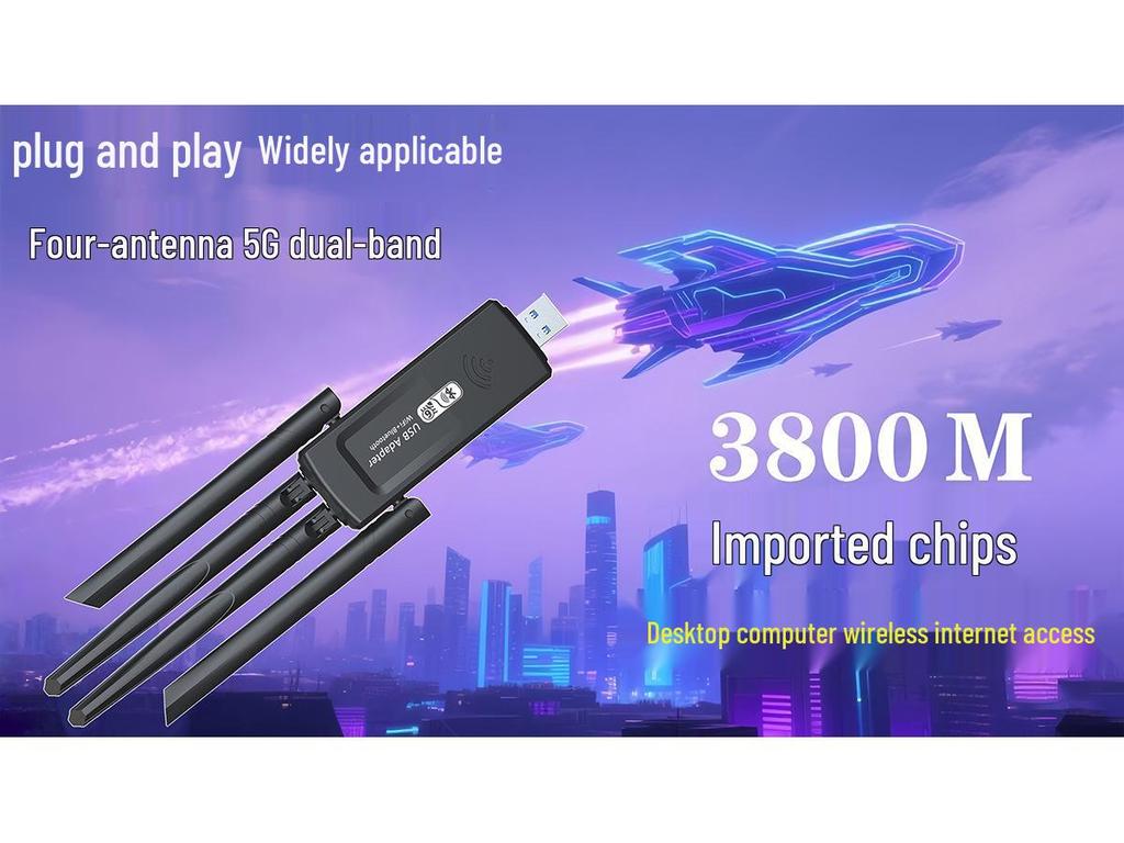 Driver-Free 5G Dual-Band USB WiFi Adapter with 1300M Gigabit Speed
