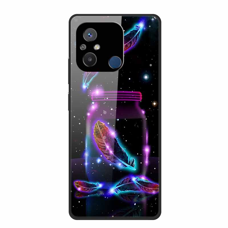 Gehärtetes Glas Case für Redmi 12C Rückabdeckung Hartschalen Case für Xiaomi Redmi 12C 4G Handyhülle Redmi12C Fundas 22120RN86G Cooler Stoßfänger