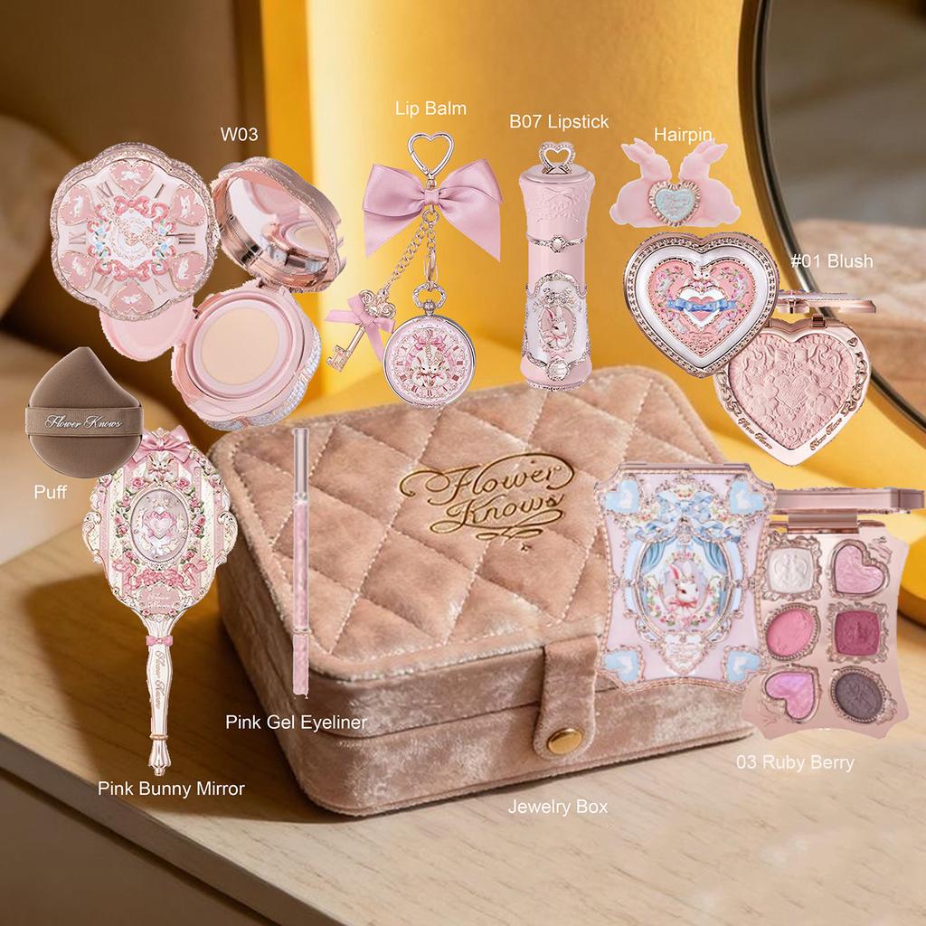 Flower Know Fresas Rococó Set de Regalo Todo en Uno Kit de Maquillaje Completo Profesional Espejo de Jardín Polvos Rubor Crema Labial Flowerknows