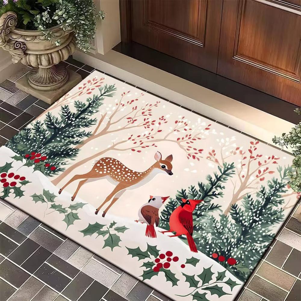Christmas Holiday Doormat Featuring Santa Claus Elf Snowman Pattern NonSlip Front DoorMat for Living Room Bedroom Entrance Decor