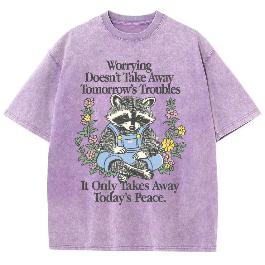 Cartoon Cute Raccoon Print Ladies Wash T-Shirt Cotton Oversized Loose Tees Unisex Design Short Sleeve Summer