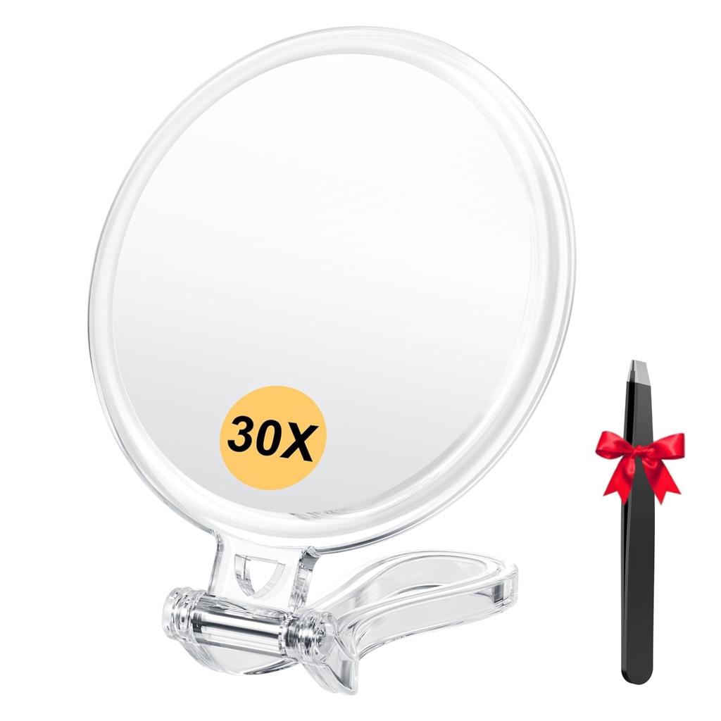 Auxmir Handheld Magnifying 30x and 1x Foldable with Stand and Hand Hanging Mirror with Easy to Clear Mirror, Magnification, Mirror, Mirror,