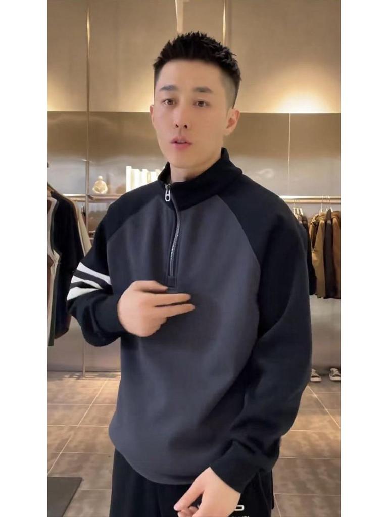 Men's Color Block Half-Zip Stand Collar Raglan Hoodie – Autumn/Winter Collection