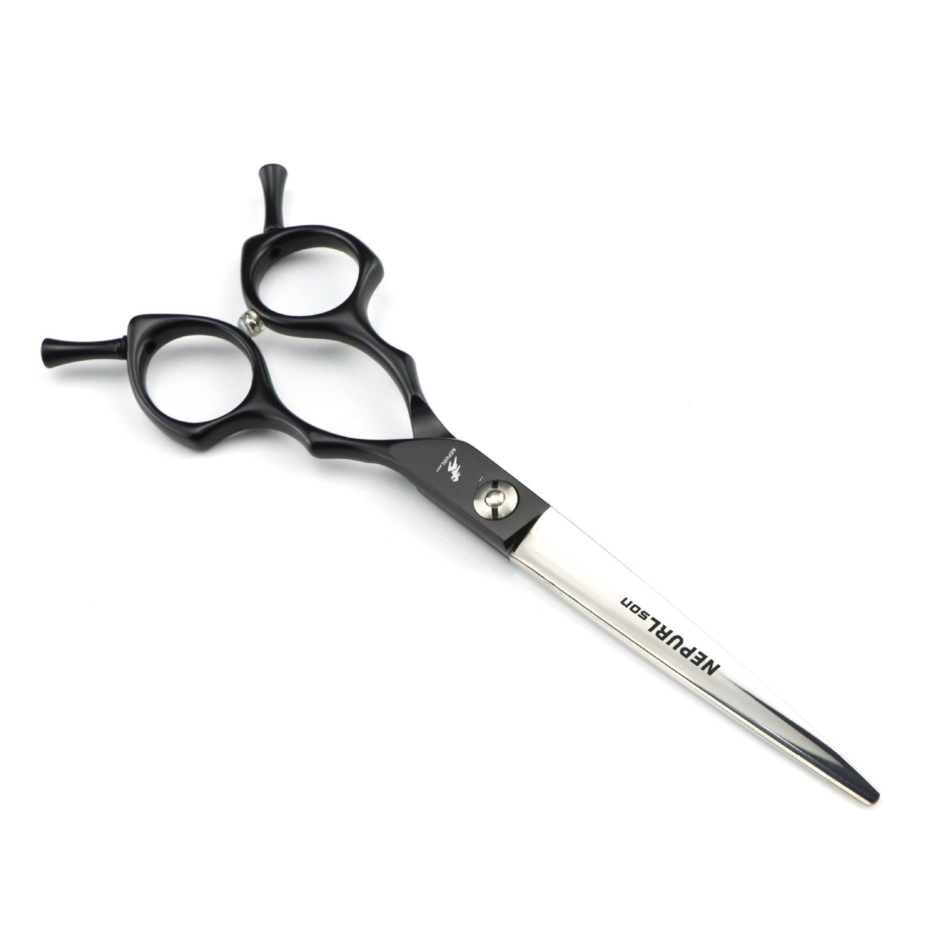 6.5 Napson Black Dual-Use Curved Pet Grooming Scissors - Colorful Up/Down Curve