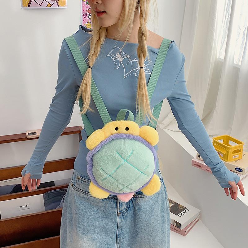 Cartoon Plush Backpack For Girls With Velvet Material And Zipper Closure For Daily Use