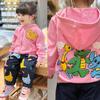 In Stock: Girls' Pink Animal Cardigan - 2025 Autumn Collection, All-Cotton Thin Terry Outerwear