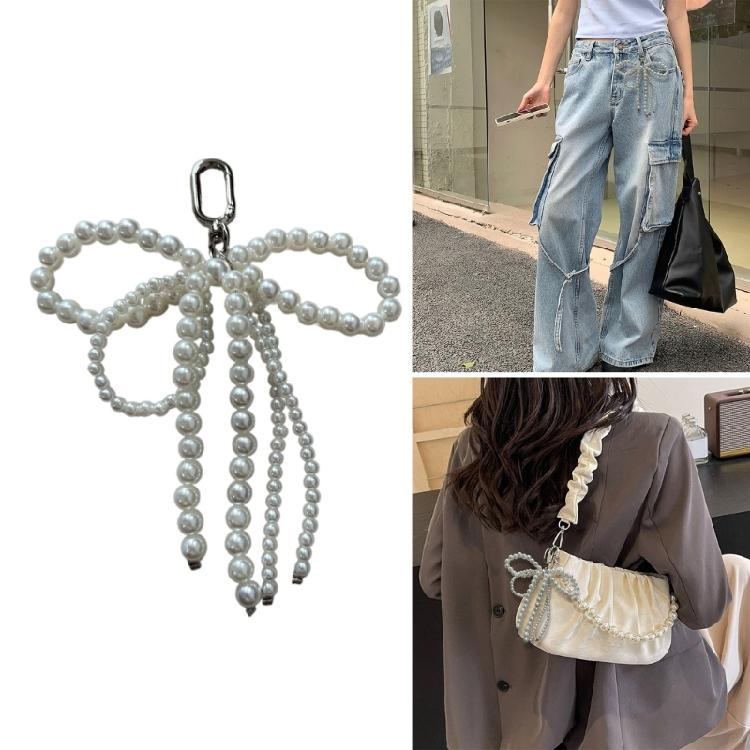 Pearl Beaded Bowknot Keychain Decorations Pendant Handbag Hangings Ornament Sweet Keyring Pendant for Women Girls
