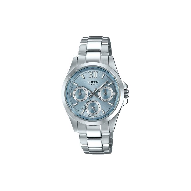 

Casio Sheen Series Sapphire Crystal Three Eye Classic Casual Waterproof Business Quartz Watch Women watches Blue SHE-3512D-2AUPR Silver Strap