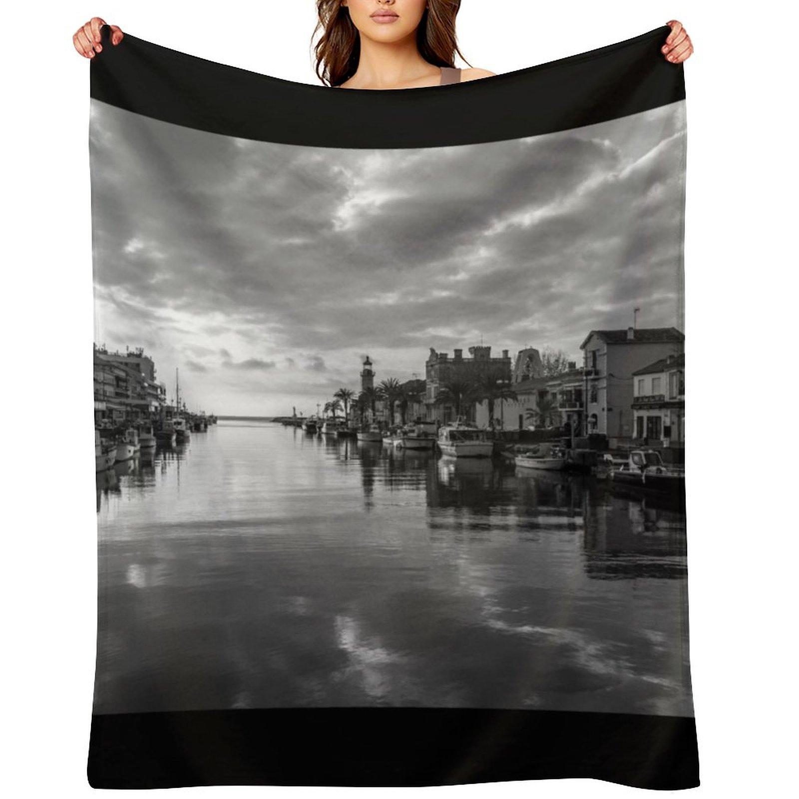

Port of Grau du Roi France Throw Blanket For Sofa Thin Plush Camping for babies Blankets 30x40in