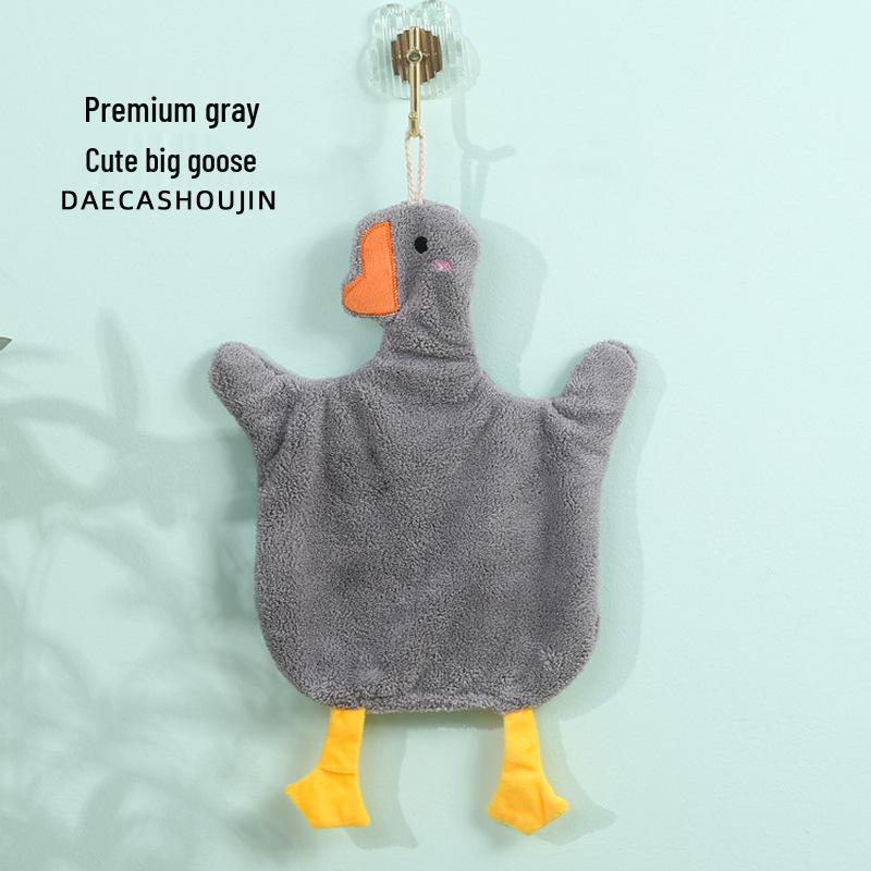 Big Goose Cute Coral Fleece Hanging Hand Towel for Kitchen & Bathroom