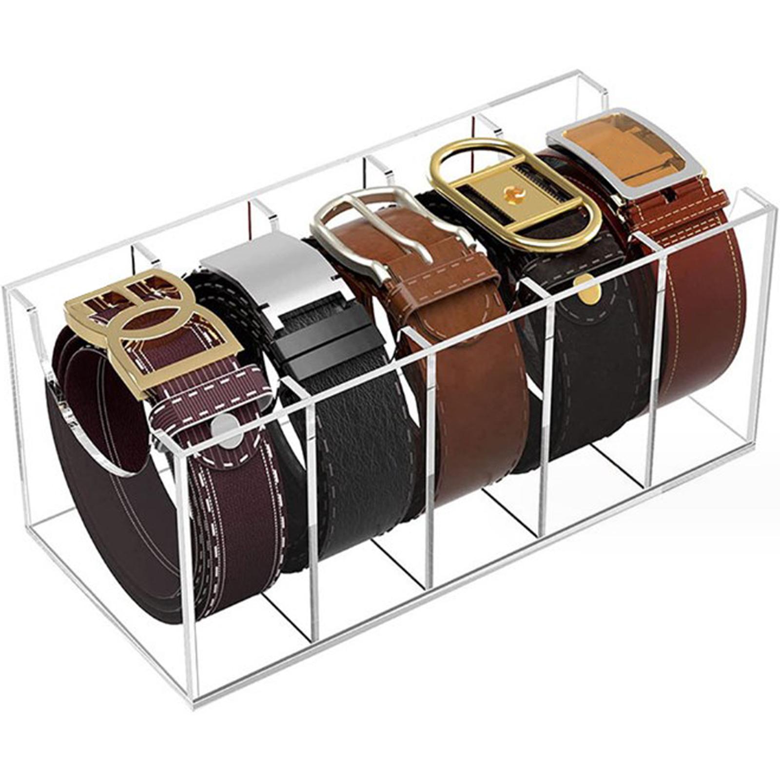 5 Grid Belt Organizer Box Transparent Acrylic Belt Display Case for Tie Bow Tie Women Men Belt Holder
