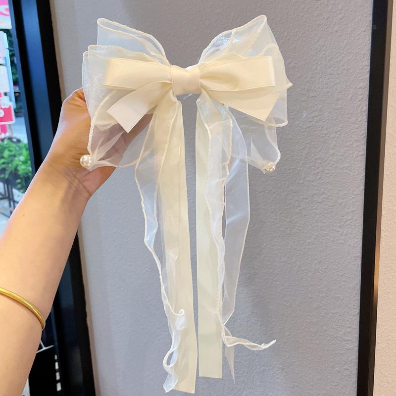 Korean Elegant Sweet Large Bow Hair Clip Women Ponytail Ribbon Temperament Premium Feeling Hairpin Party Headpieces