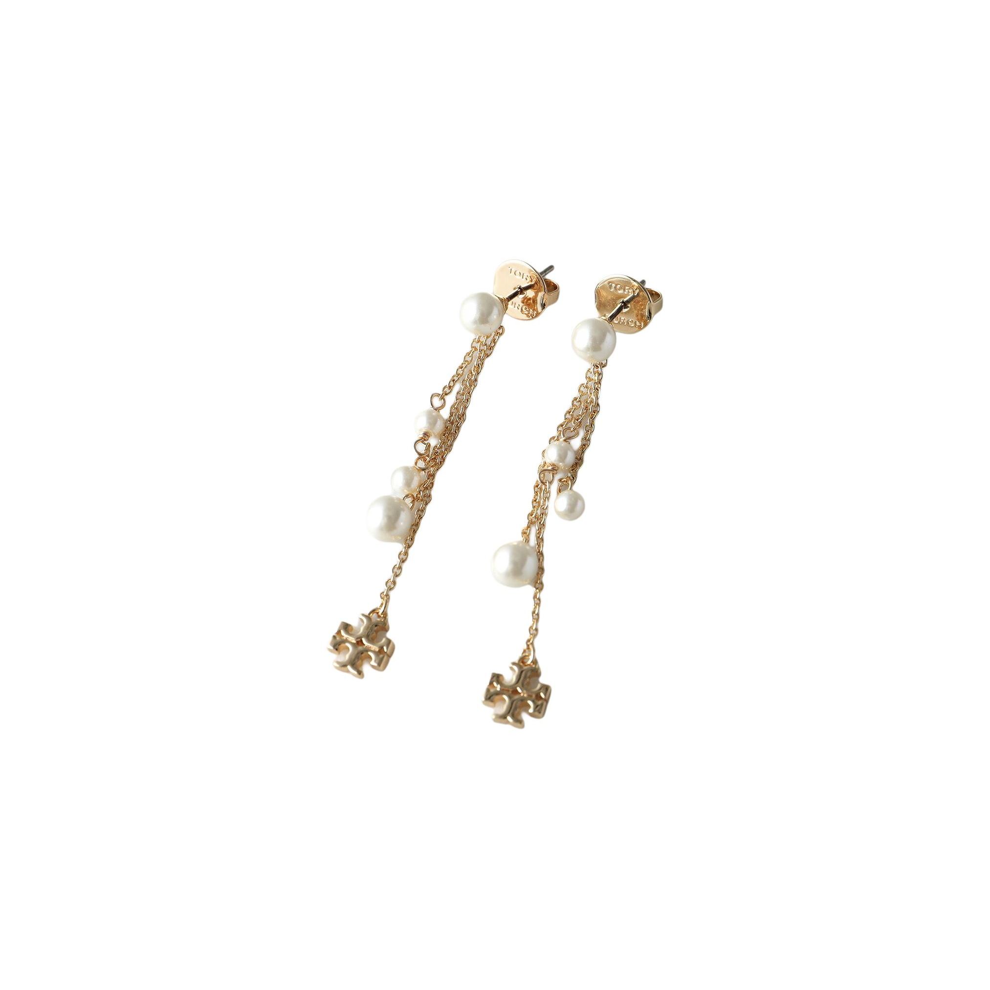 Tory Burch Logo Design 18K Gold Plated Brass Glass Pearl Earrings Women earrings 94223942 F,Gold