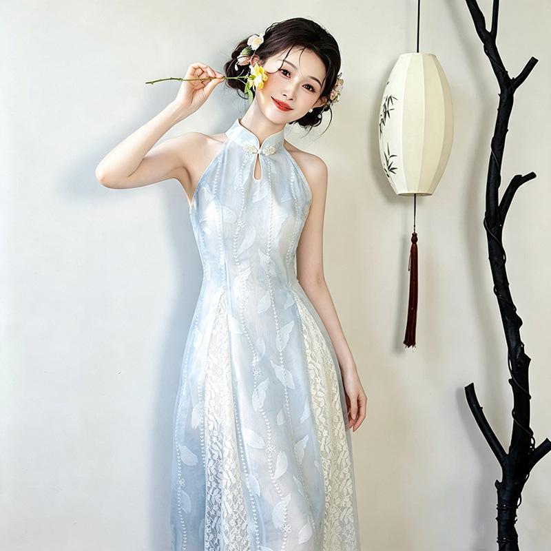 Blue neck national style new Chinese Suzhou cheongsam improved young 1011 new women's high-end dress summer
