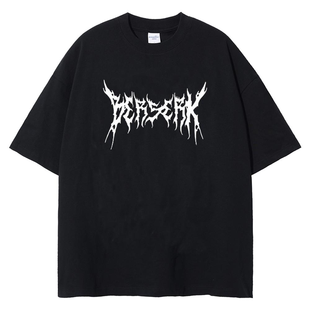Berserk Logo Harajuku Anime Print TShirt Men Streetwear Vintage Black Tshirt Summer Short Sleeve Cotton Loose Washed Tops Tees S