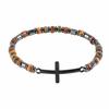 Go2boho Beaded Bracelet with Cross Charm, Black Gun Plated Multicolor Beads, Religious Unisex Gift Jewelry