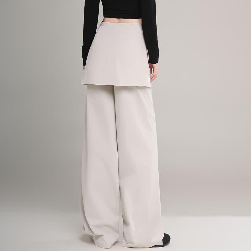 Elegant Detachable Panel High-Waist Wide-Leg Straight Pants