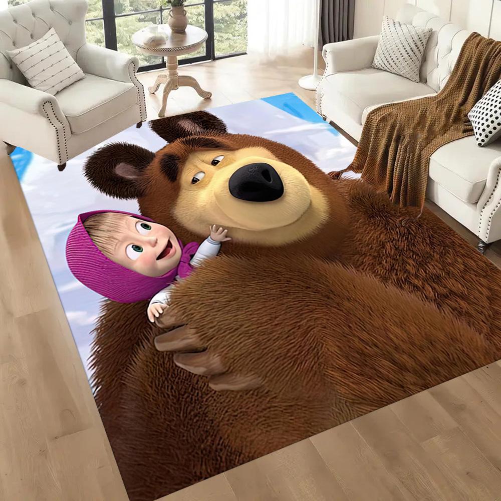 Masha Bear Floor Rug Office Rug Suitable for Outdoor Living Rooms Playrooms Balcony Anti-slip Rug Anime Office Decor