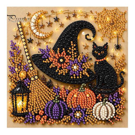 DIY Handmade Wall Hanging Decorations Halloween Christmas Faux Pearl Diamond Painting Kit, Rhinestone Art Craft Decor Set for Adults, Holiday