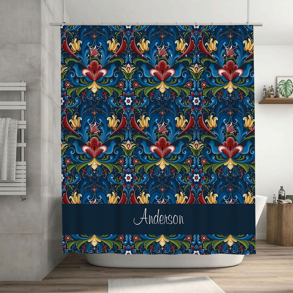 Custom Shower Curtain with Personalized Name Printing Floral Design for Bathroom Decor