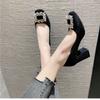 French Rhinestone Square Head Thick Heel Single Shoes Women's 2025 Spring and Autumn New Fashion Versatile Soft Leather Shallow Mouth Temperament Mid